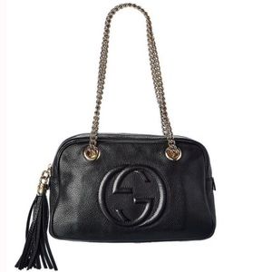 100% Authentic Gucci Pebble Black Leather Soho Small Chain Shoulder Bag USED